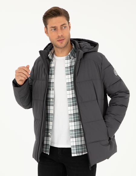 Gri Kapüşonlu Şişme Mont - 50295054052