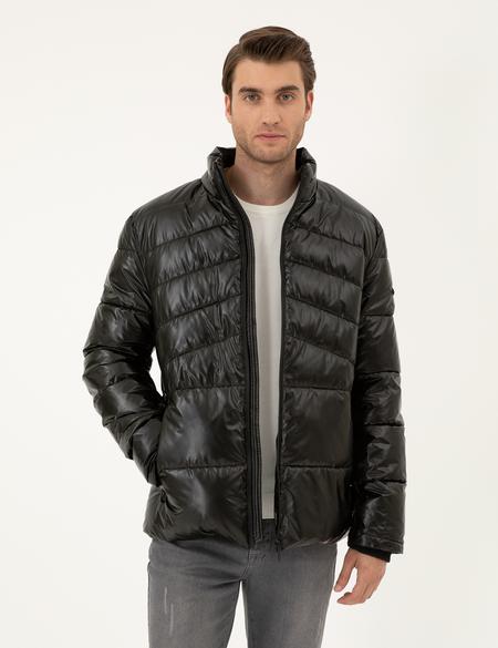 Siyah Parlak Şişme Mont - 50295077015