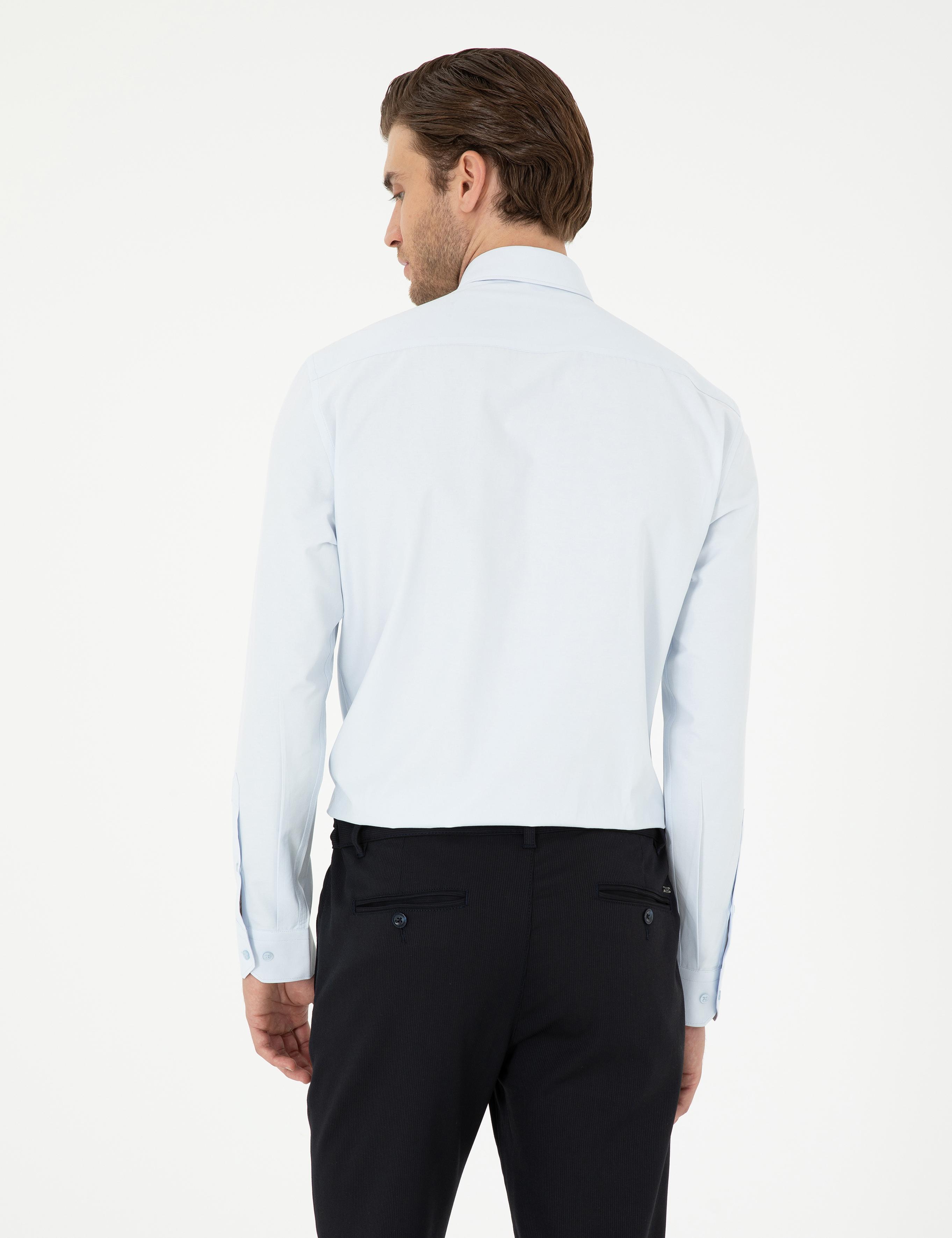 Açık Mavi Slim Fit Uzun Kollu Basic Gömlek