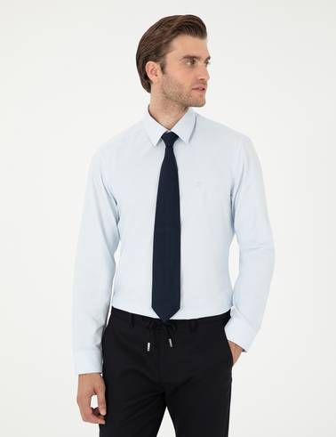 Açık Mavi Slim Fit Uzun Kollu Basic Gömlek