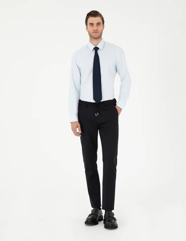 Açık Mavi Slim Fit Uzun Kollu Basic Gömlek