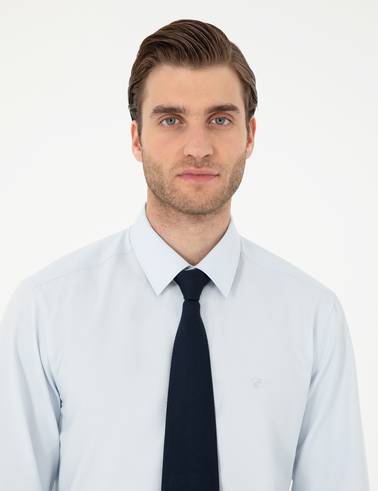 Açık Mavi Slim Fit Uzun Kollu Basic Gömlek