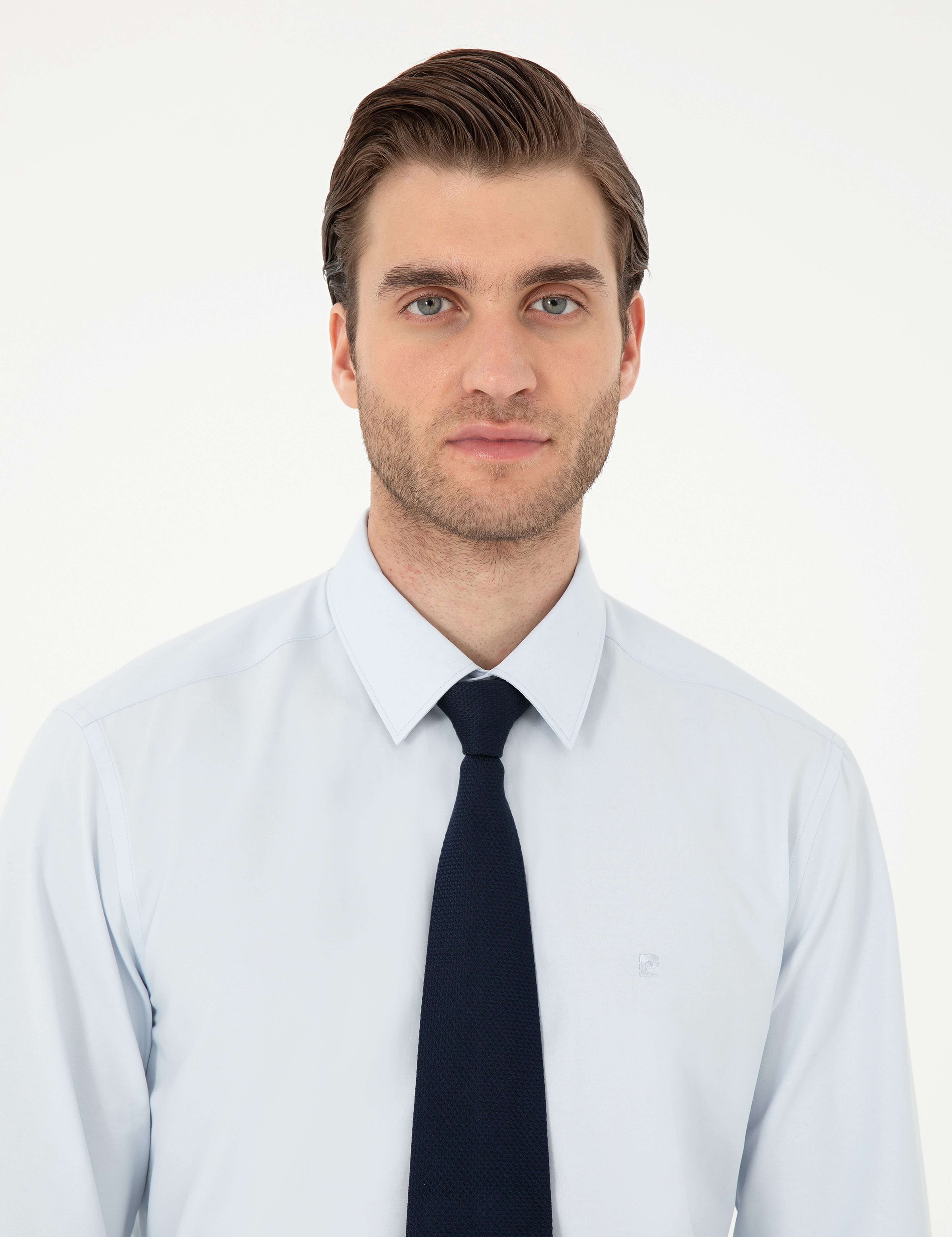 Açık Mavi Slim Fit Uzun Kollu Basic Gömlek - Image 2