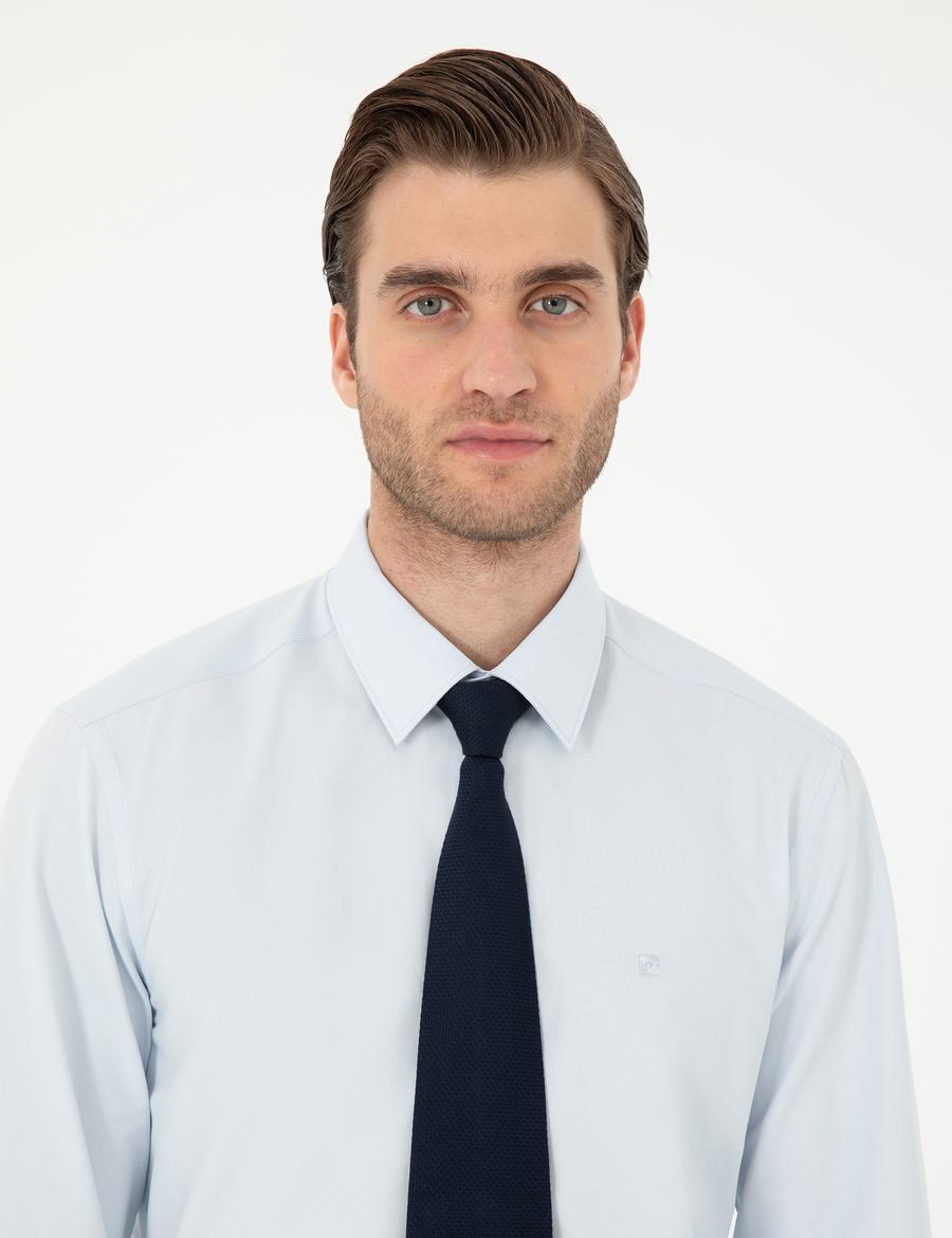 Açık Mavi Slim Fit Uzun Kollu Basic Gömlek