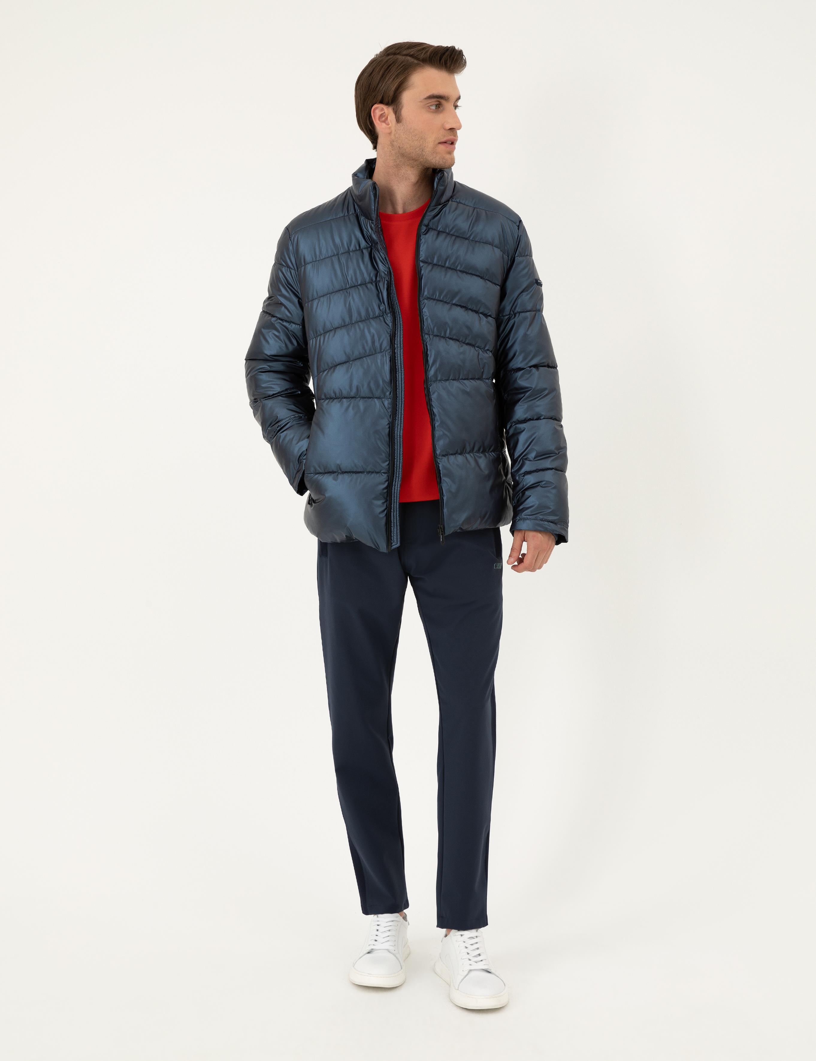 Lacivert Parlak Şişme Mont