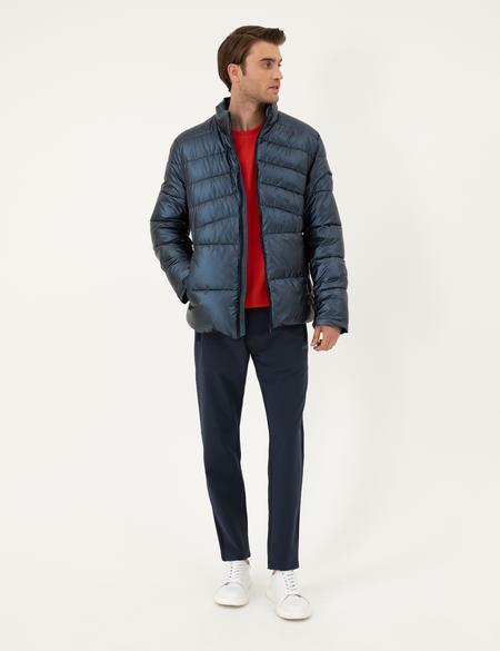 Lacivert Parlak Şişme Mont - 50295077024