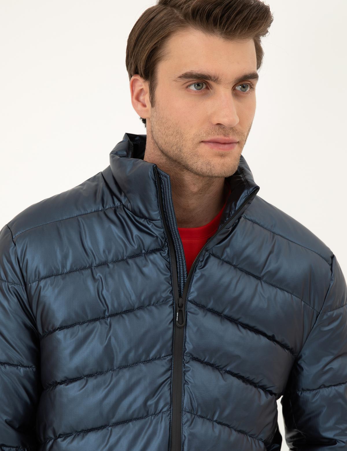 Lacivert Parlak Şişme Mont - 50295077024