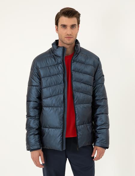 Lacivert Parlak Şişme Mont - 50295077024