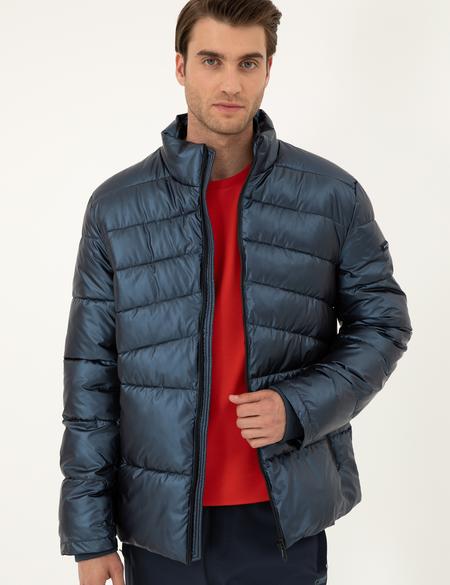 Lacivert Parlak Şişme Mont - 50295077024