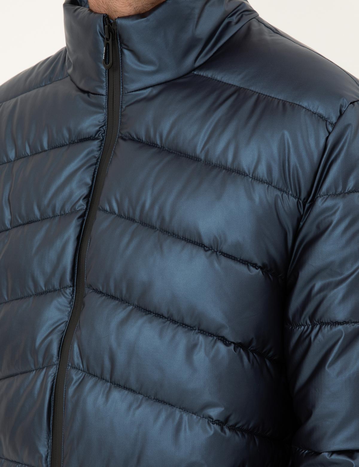 Lacivert Parlak Şişme Mont - 50295077024