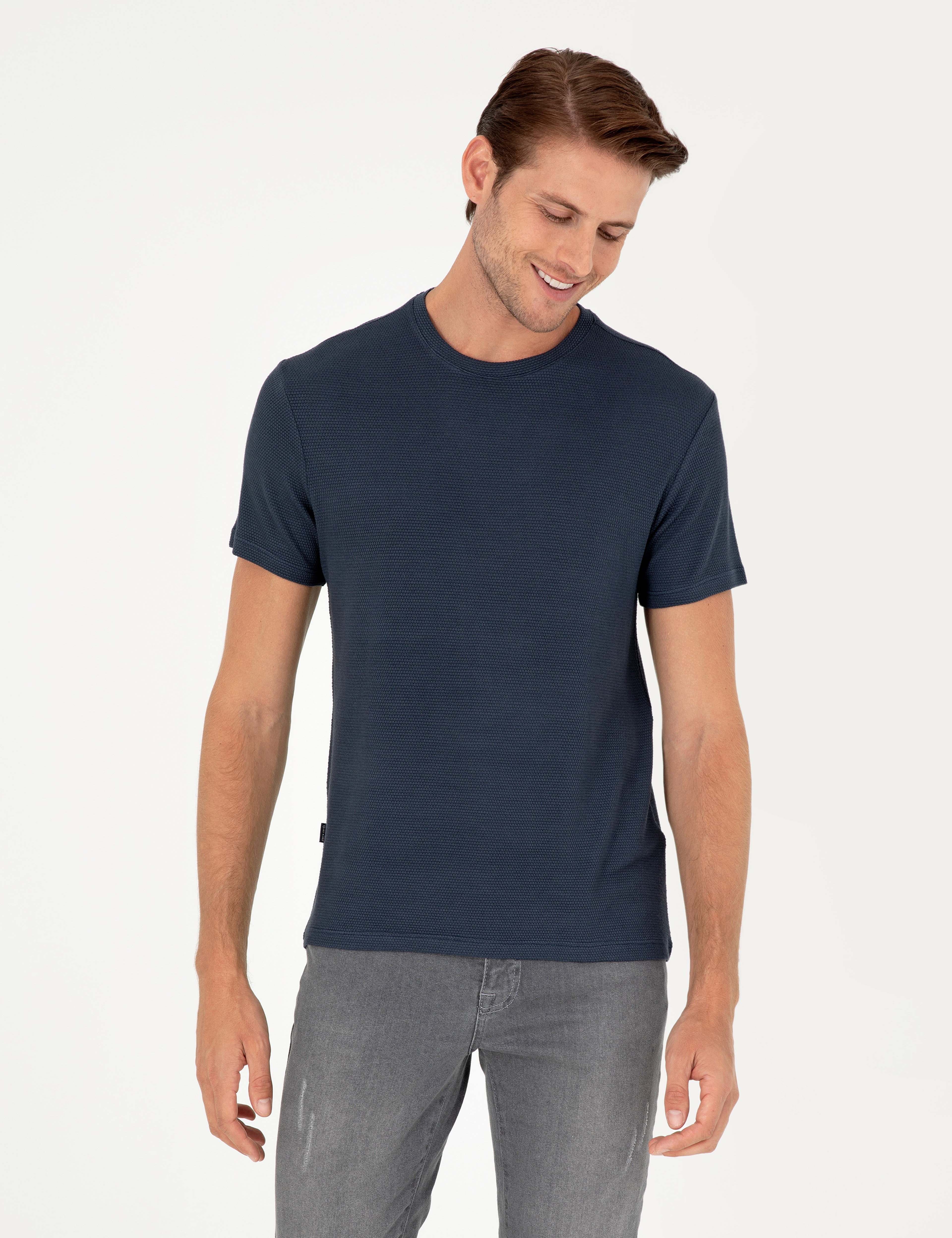 Lacivert Slim Fit Basic Tişört - Image 1