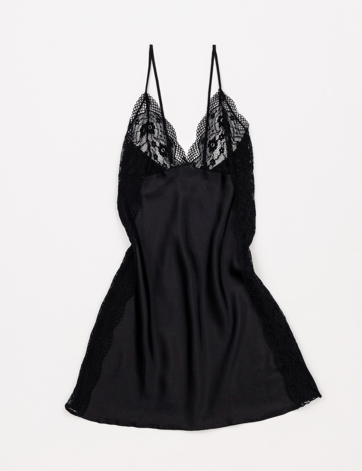 Siyah Saten Gecelik & Sabahlık Takım - 50303855006