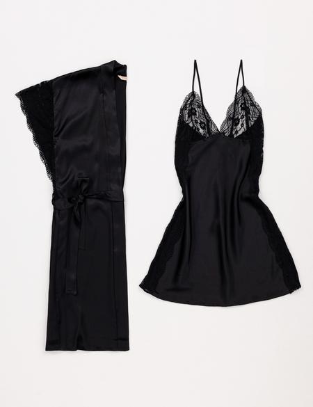 Siyah Saten Gecelik & Sabahlık Takım - 50303855006