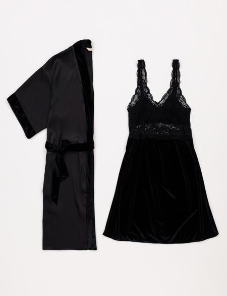 Siyah Gecelik & Sabahlık Takım - 50303854004