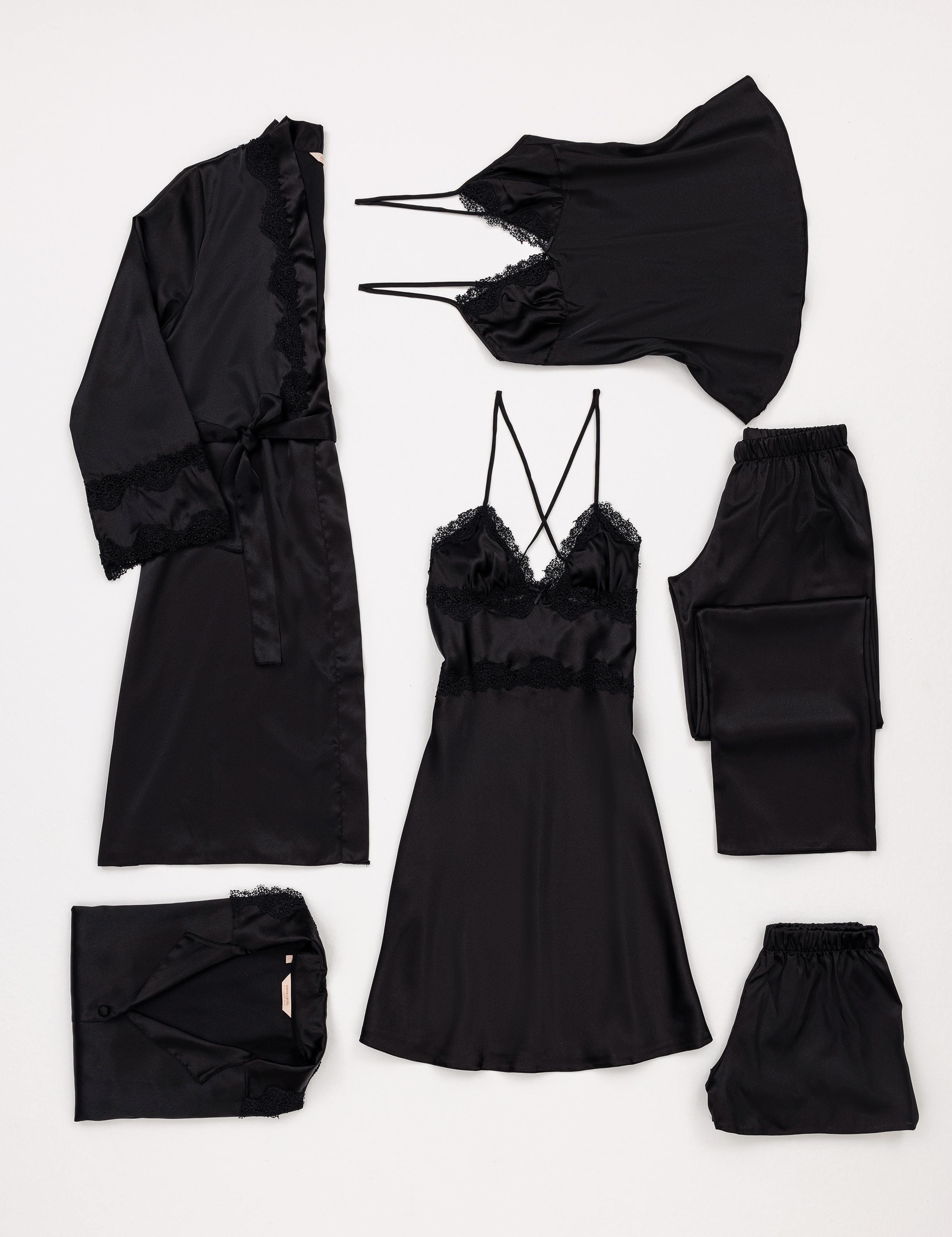 Siyah Saten 6'lı Çeyiz Seti