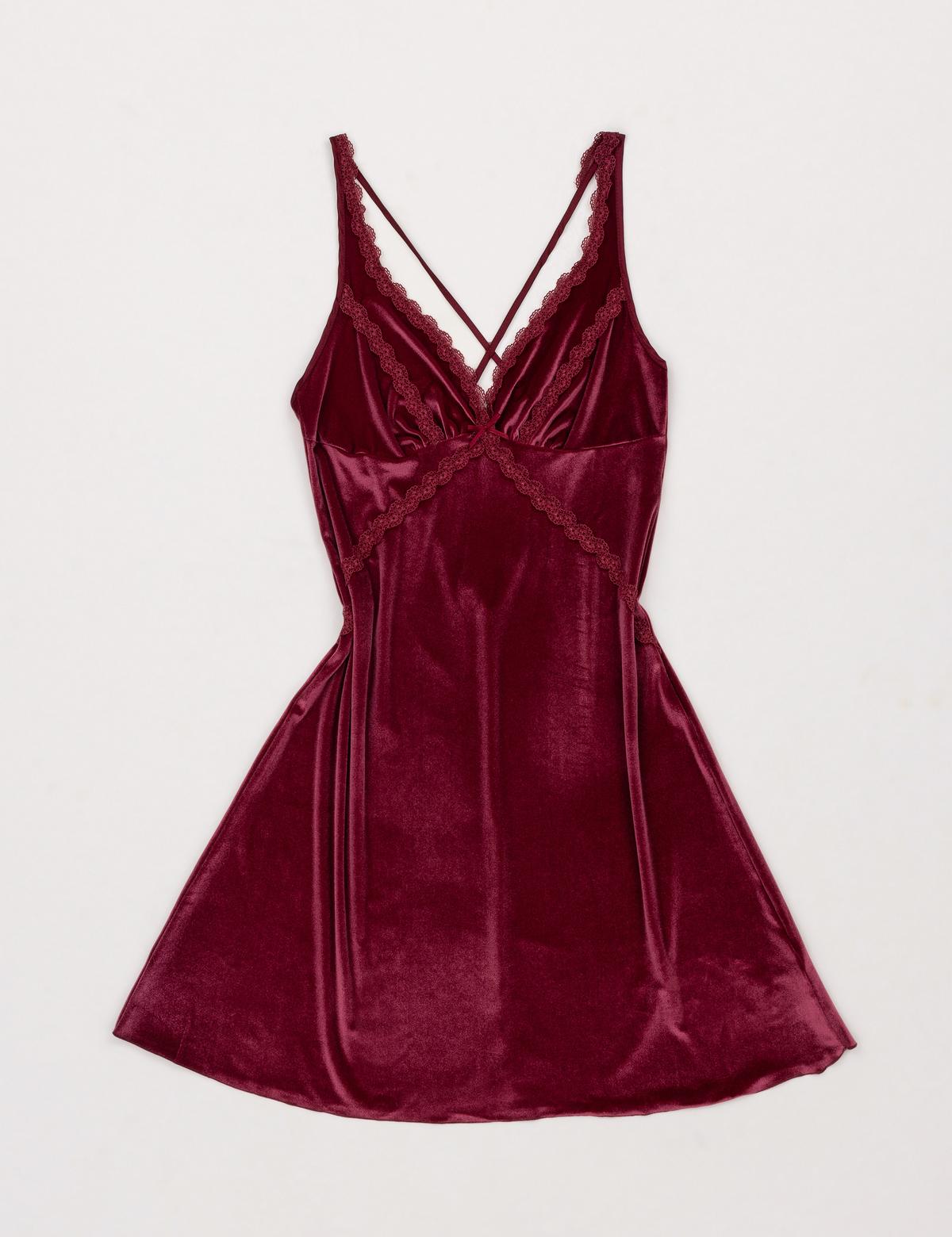 Bordo Kadife Gecelik