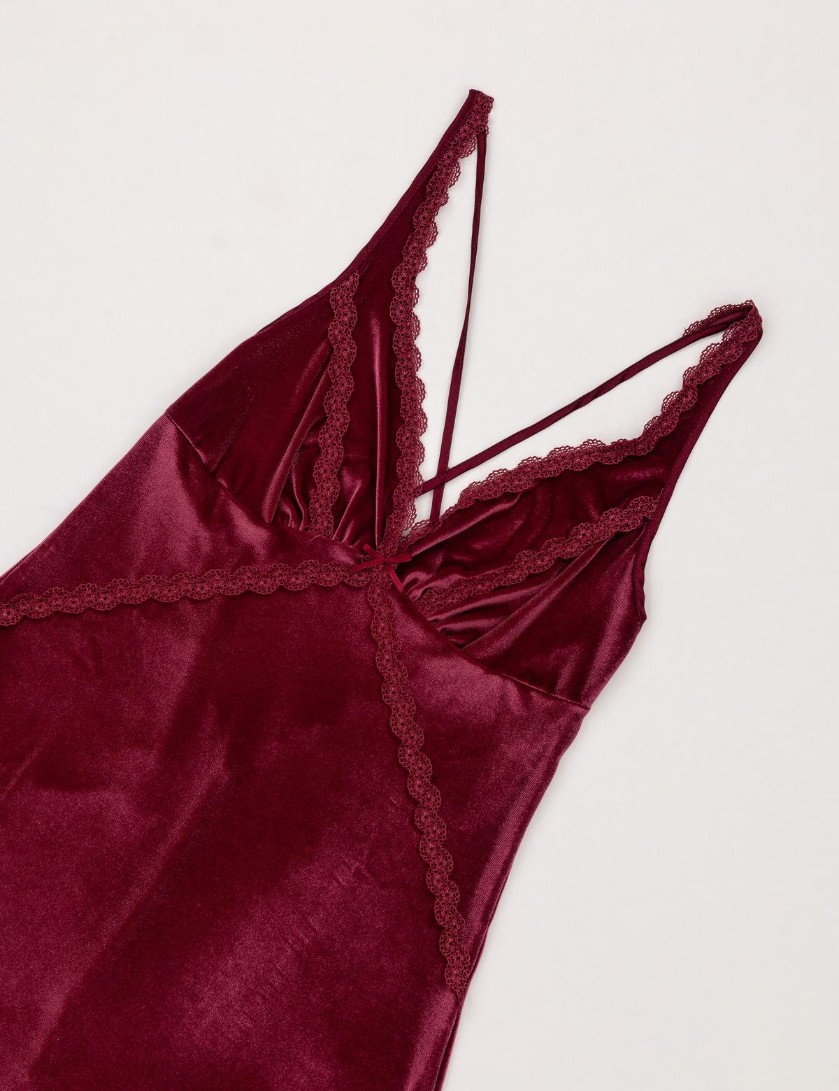 Bordo Kadife Gecelik - 50303902005