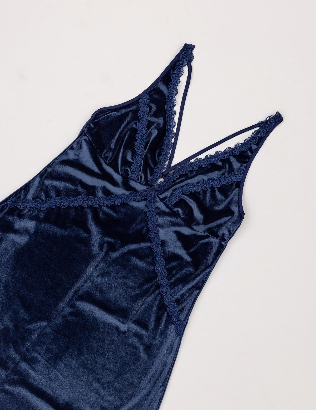 Lacivert Kadife Gecelik - 50303902014