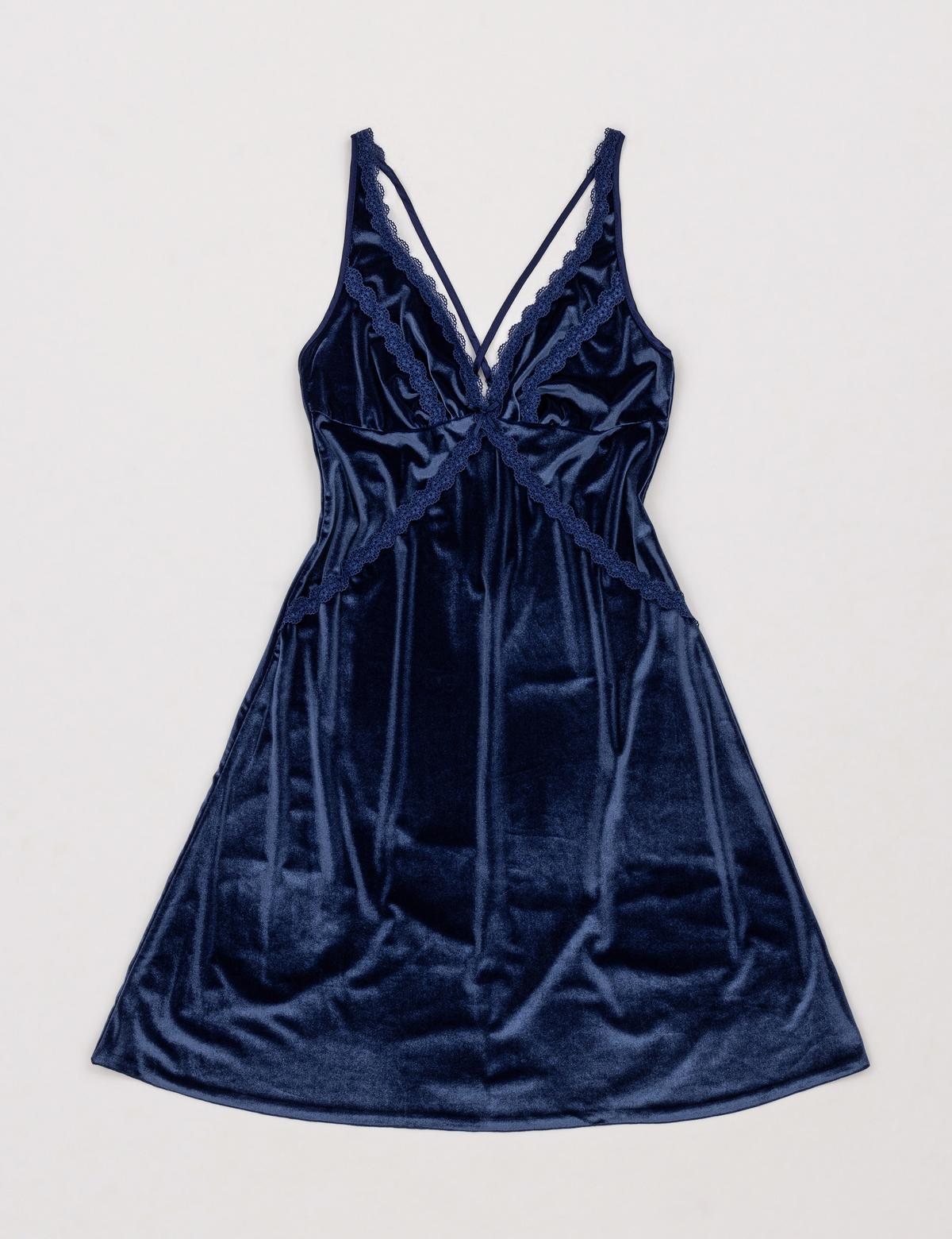 Lacivert Kadife Gecelik