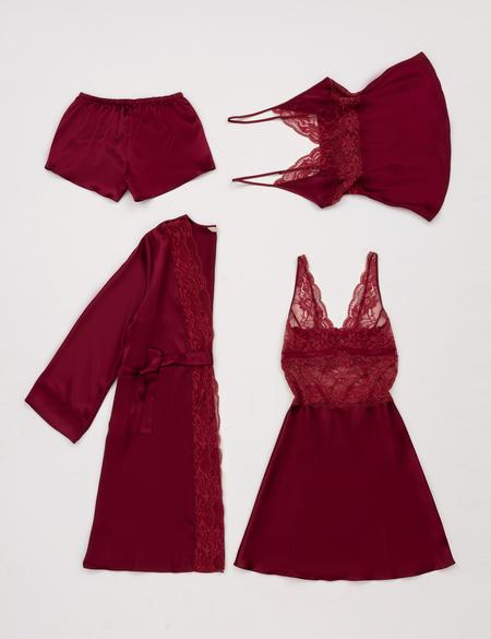 Bordo Saten 4'lü Çeyiz Seti - 50303849009