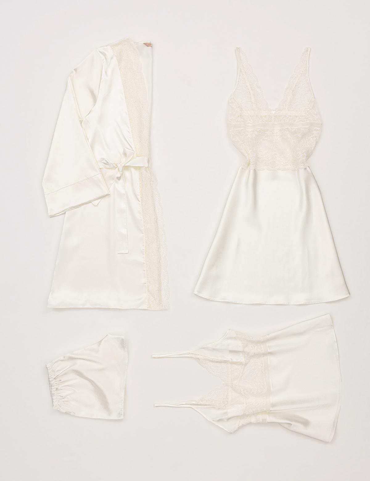 Ekru Saten 4'lü Çeyiz Seti