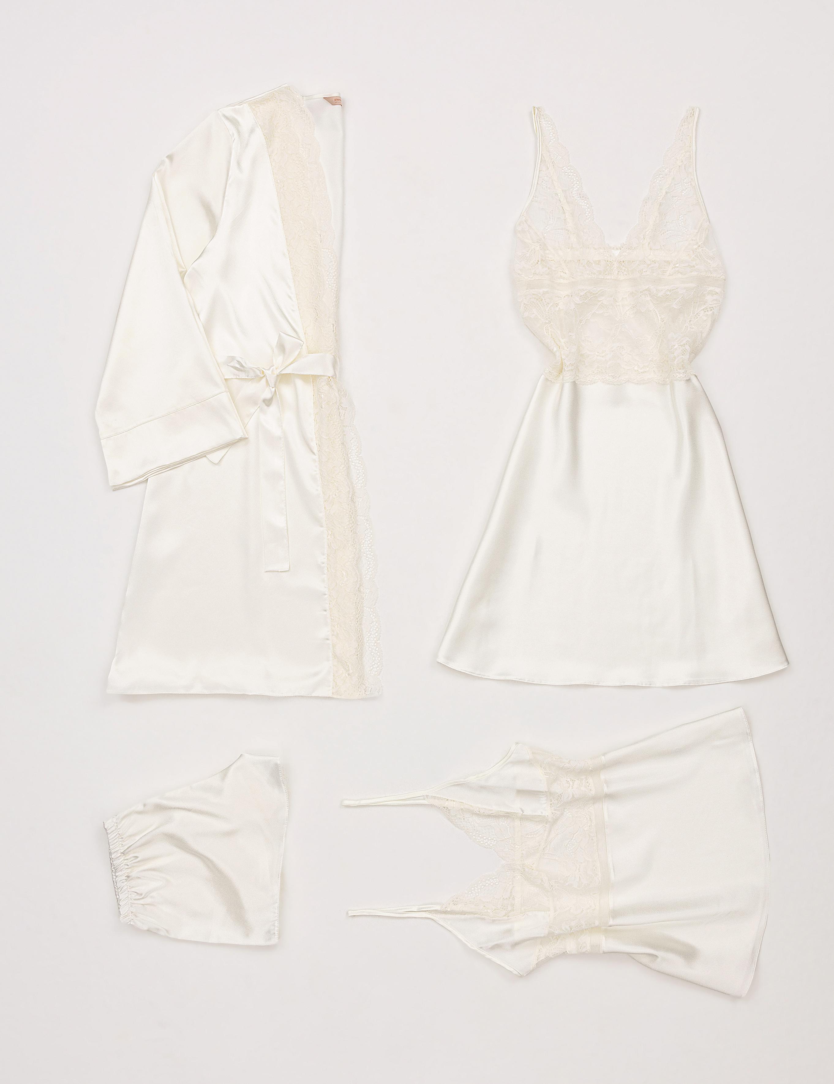 Ekru Saten 4'lü Çeyiz Seti