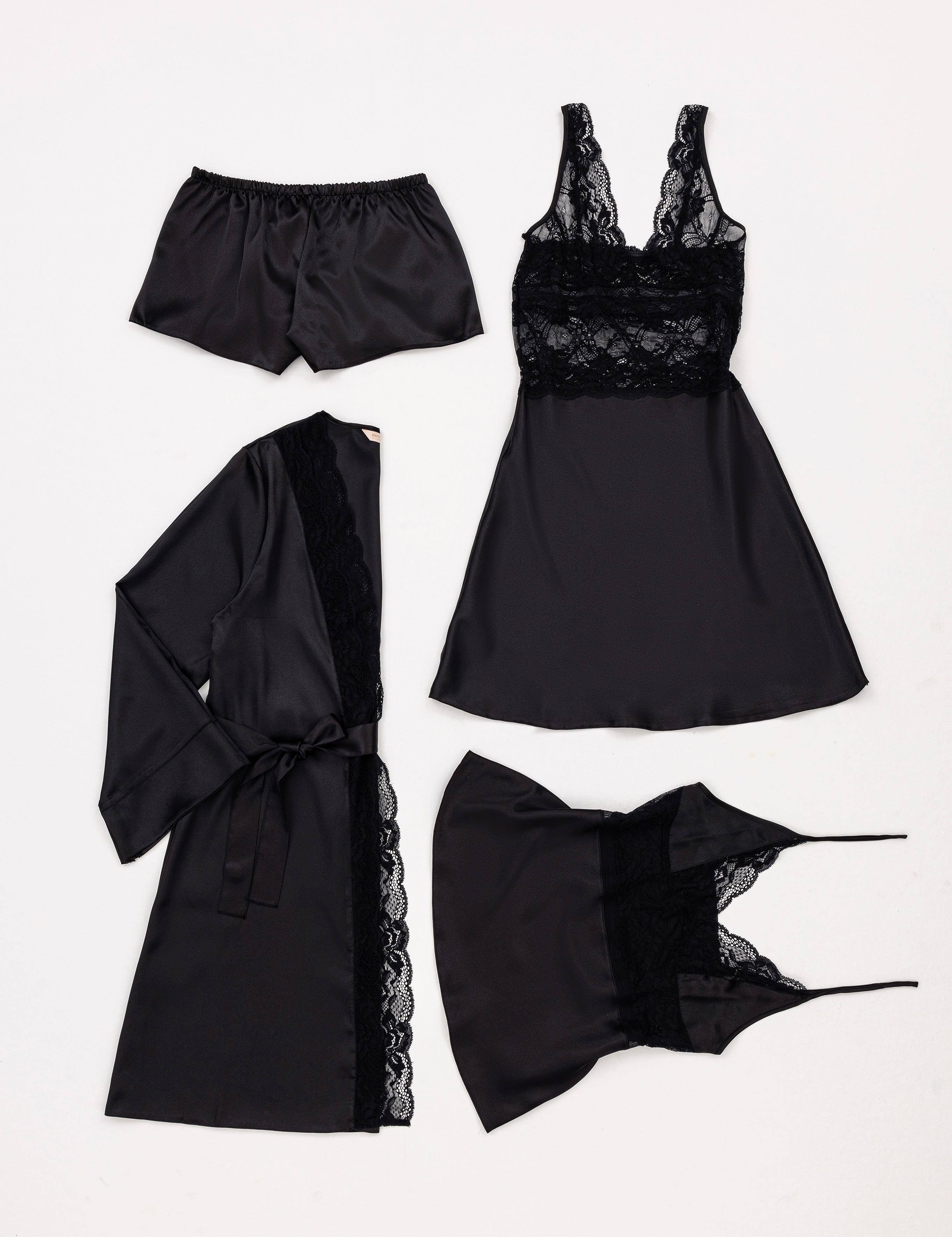 Siyah Saten 4'lü Çeyiz Seti