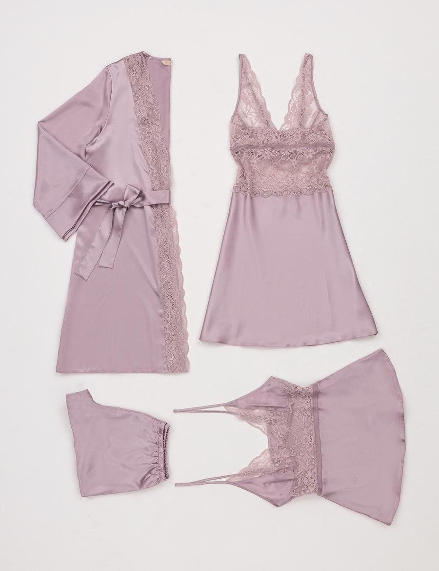 Açık Pembe Saten 4'lü Çeyiz Seti