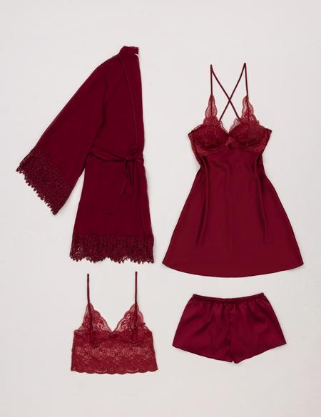 Bordo Saten 4'lü Çeyiz Seti - 50303821019