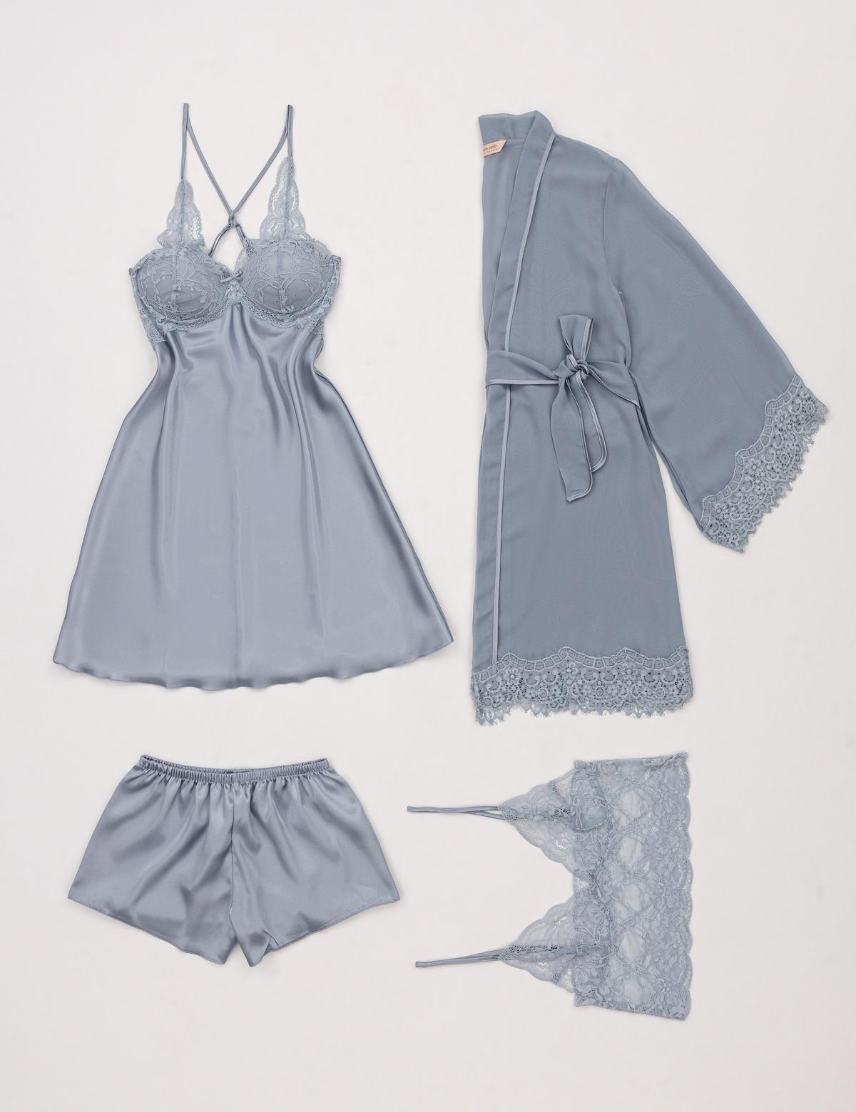 Mavi Saten 4'lü Çeyiz Seti