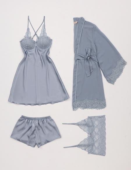 Mavi Saten 4'lü Çeyiz Seti - 50303821022