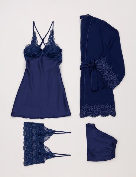 Lacivert Saten 4'lü Çeyiz Seti - 50303821021