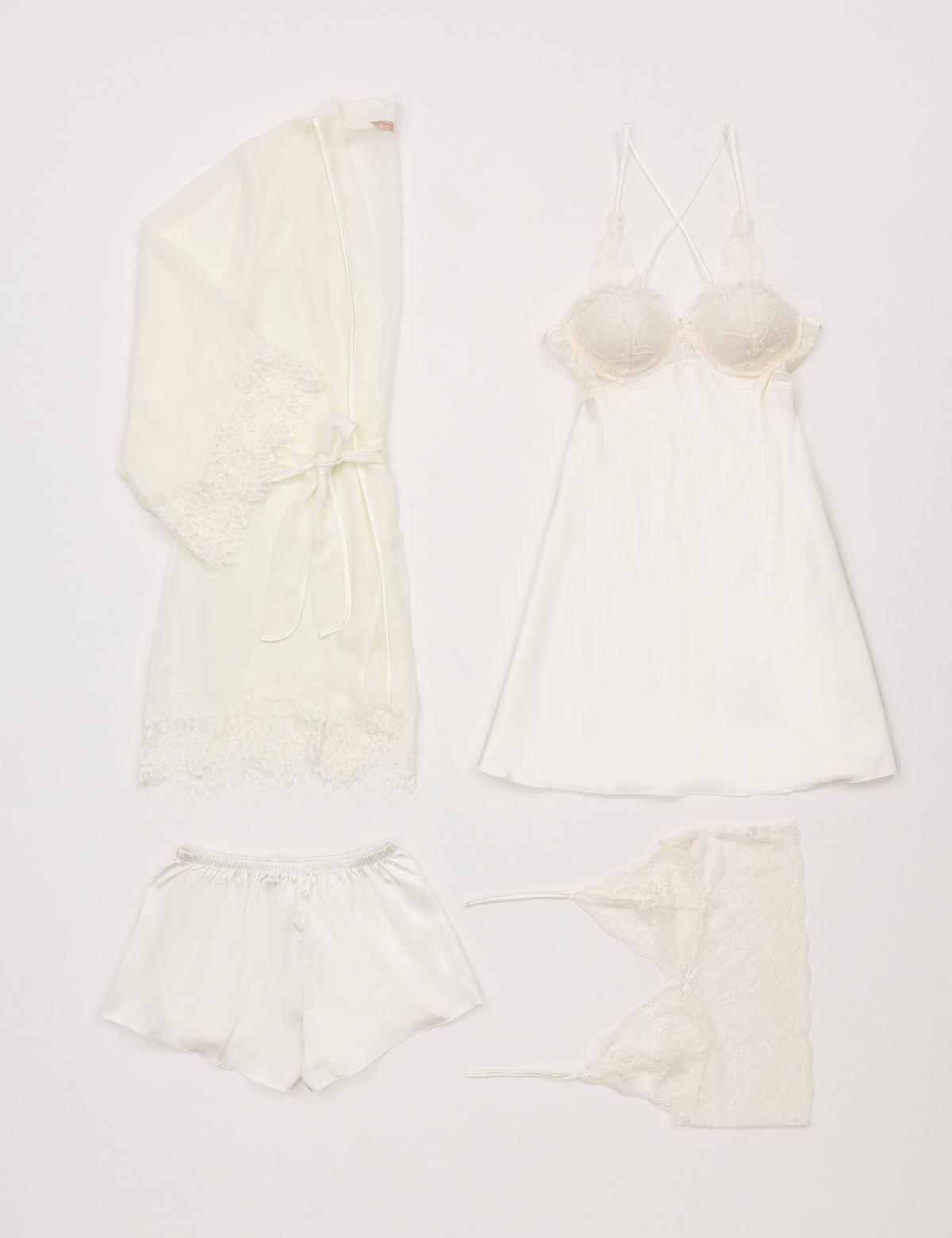 Ekru Saten 4'lü Çeyiz Seti