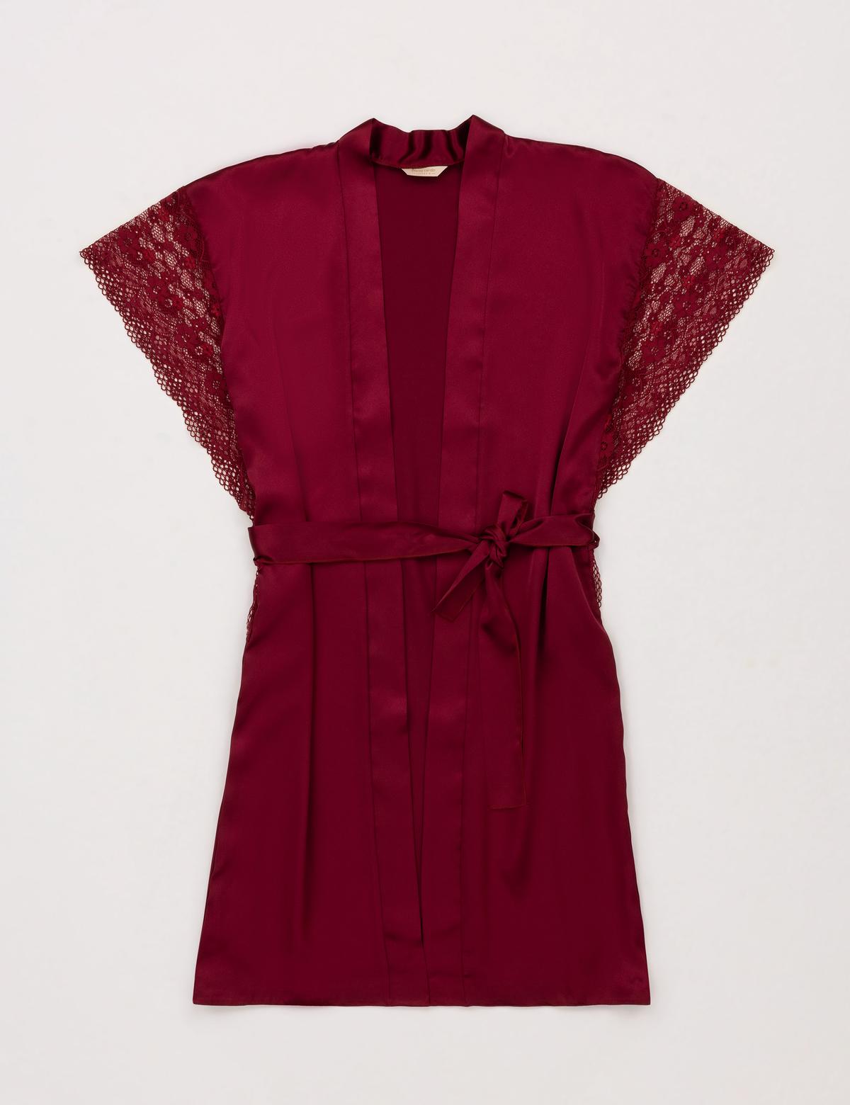 Bordo Saten Gecelik & Sabahlık Takım - 50303855004