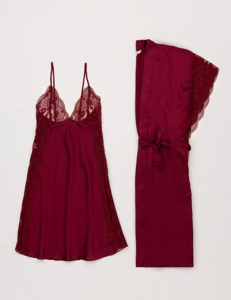 Bordo Saten Gecelik & Sabahlık Takım - 50303855004