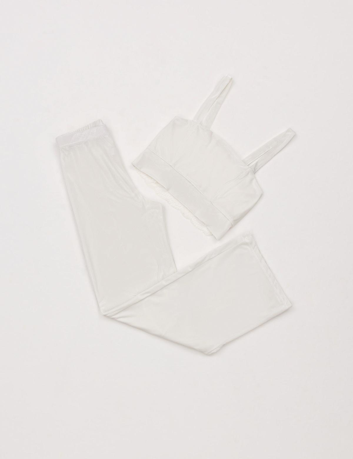 Ekru Kadife 3'lü Pijama Takımı - 50303843001