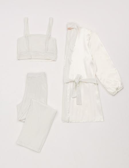 Ekru Kadife 3'lü Pijama Takımı - 50303843001