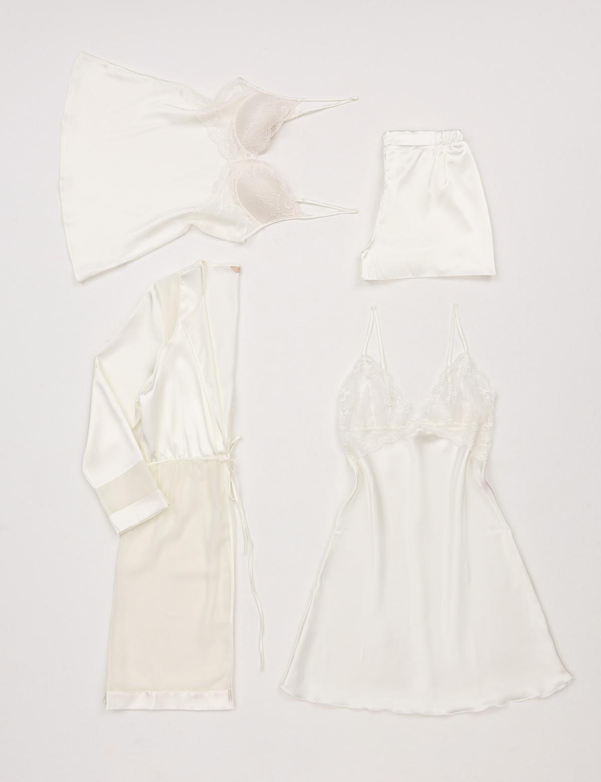 Ekru Saten 4'lü Çeyiz Seti