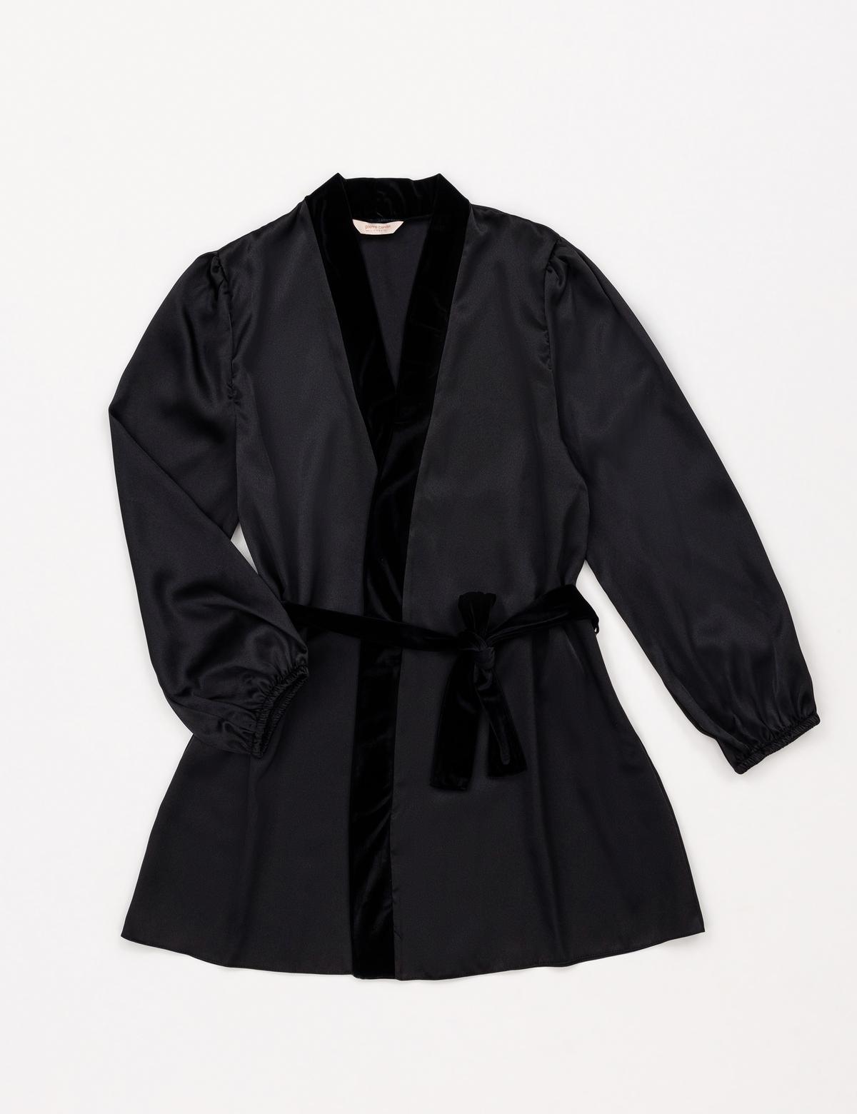 Siyah Kadife 3'lü Pijama Takımı - 50303843008