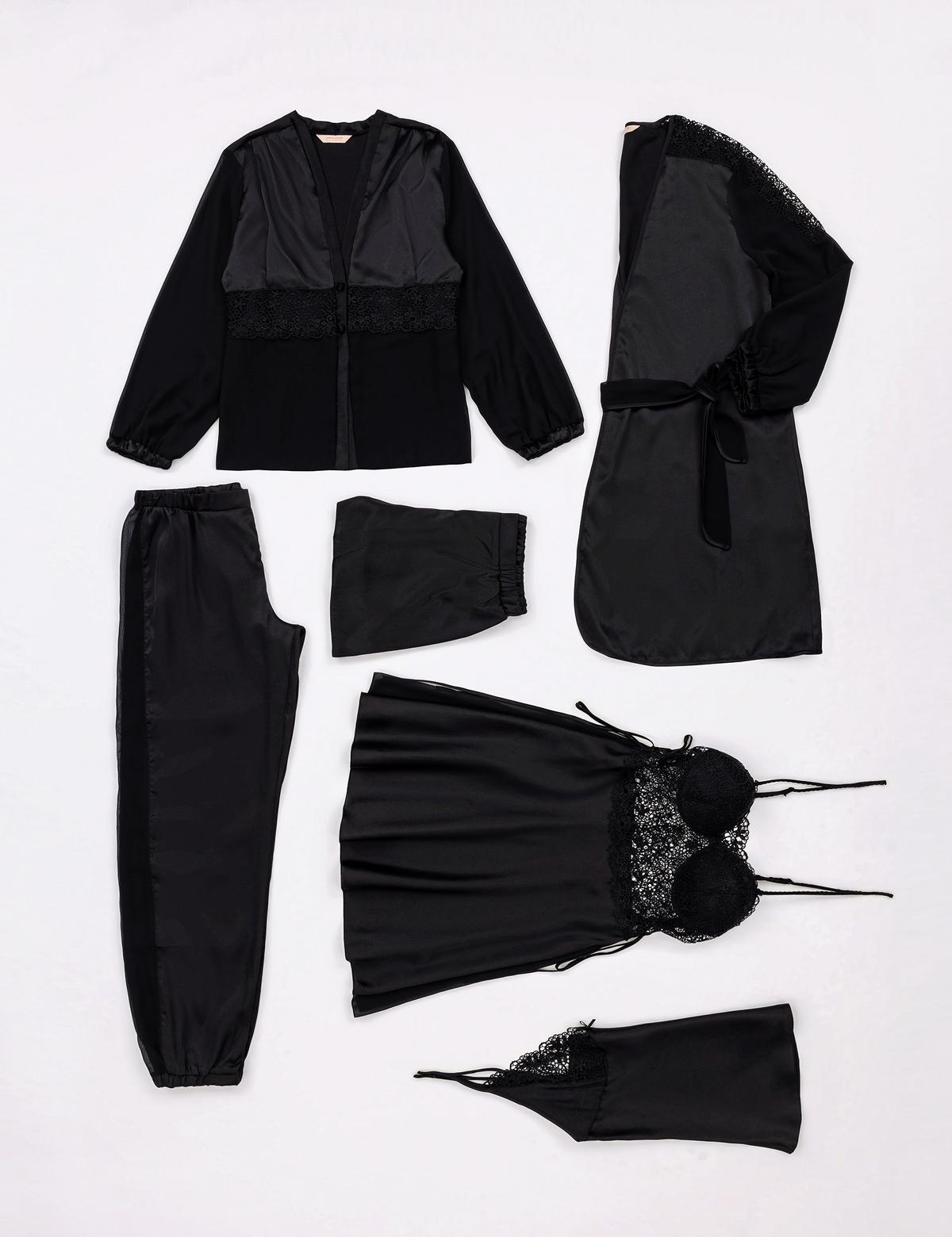 Siyah Saten 6'lı Çeyiz Seti