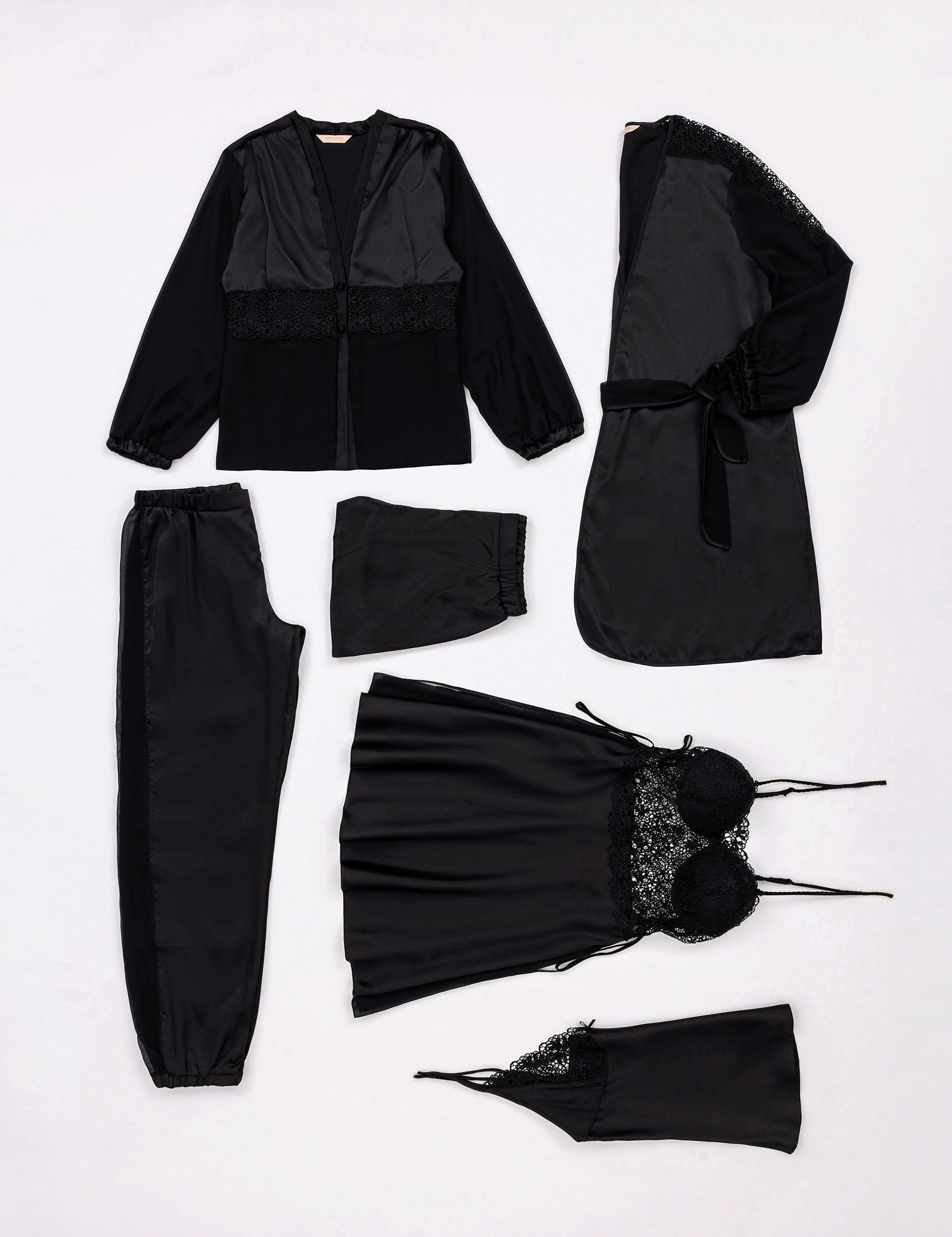 Siyah Saten 6'lı Çeyiz Seti