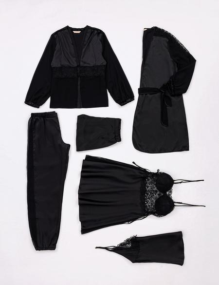 Siyah Saten 6'lı Çeyiz Seti - 50305635009