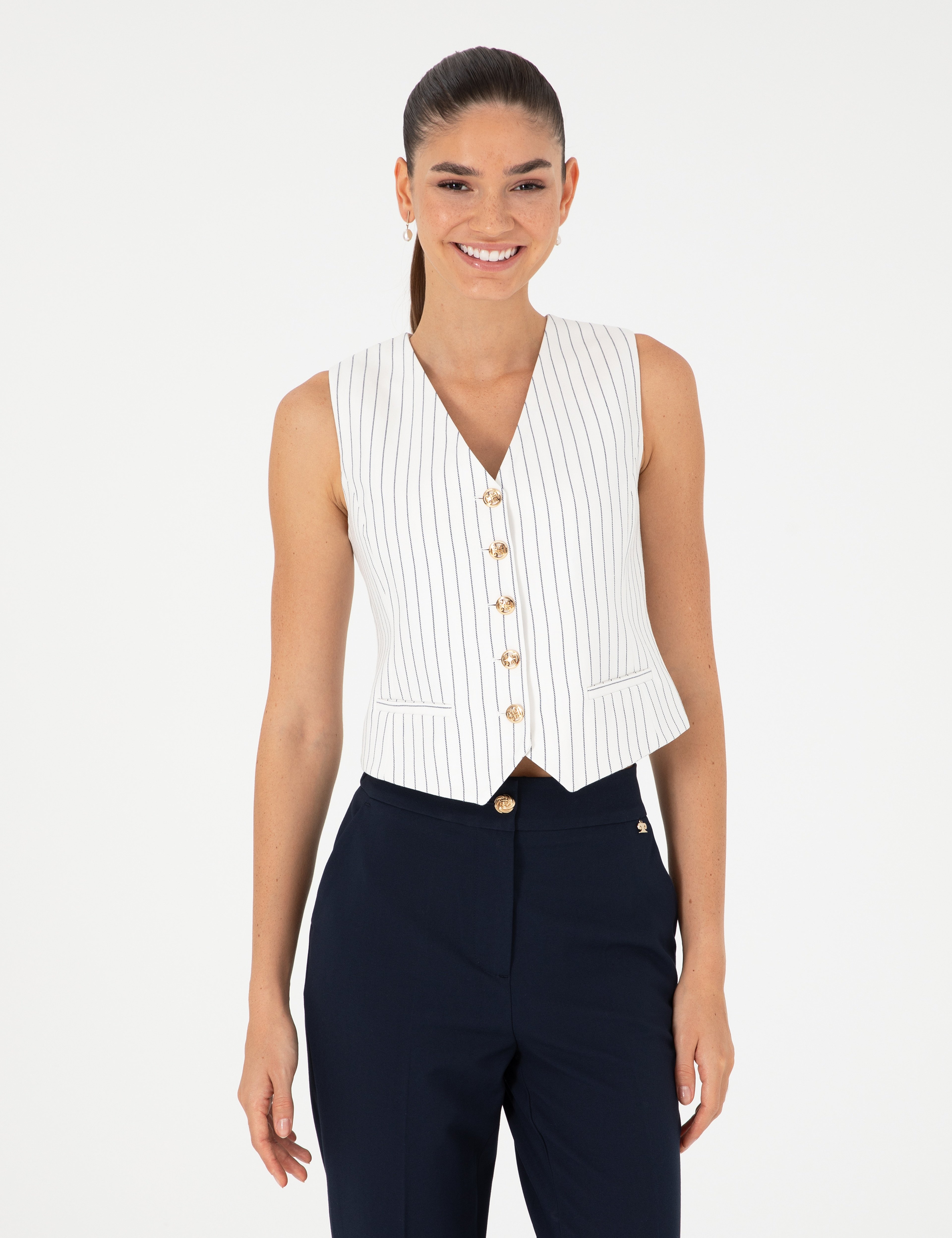 Ekru Crop Top Yelek - Image 1