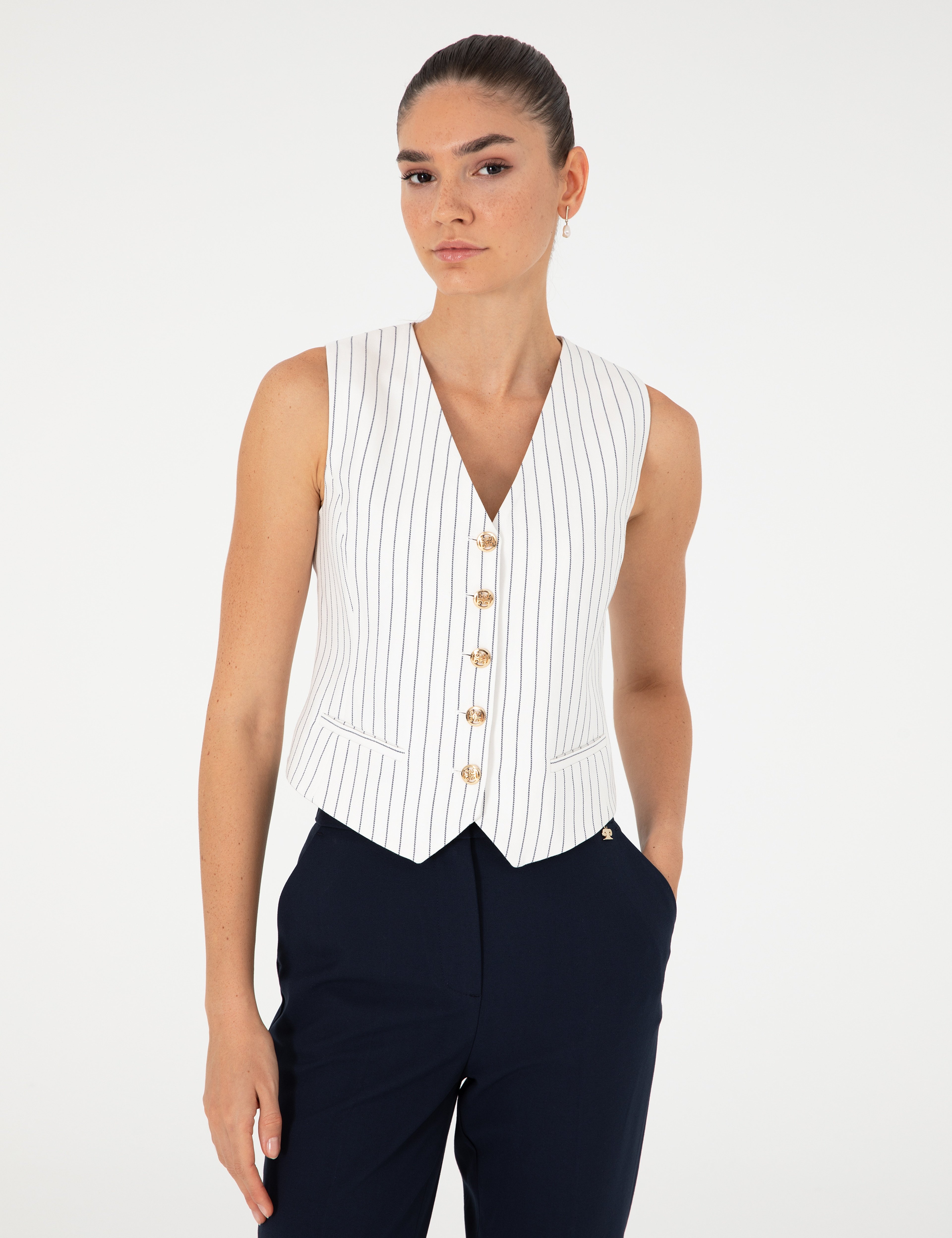 Ekru Crop Top Yelek - Image 3
