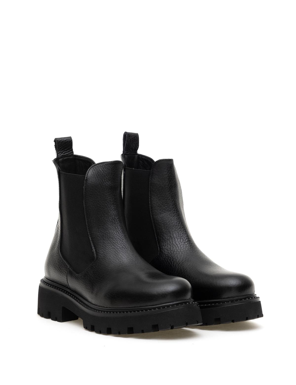 Siyah Deri Lastikli Bot