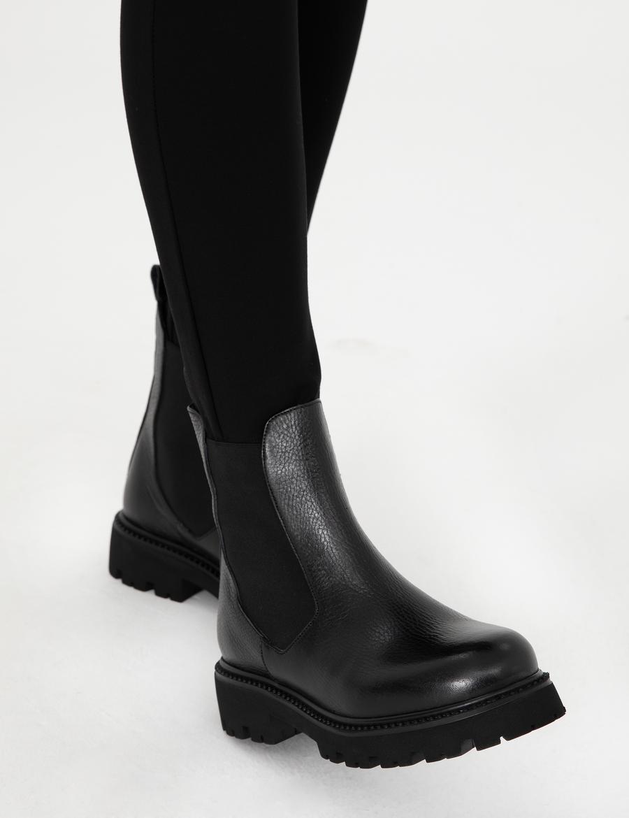 Siyah Deri Lastikli Bot