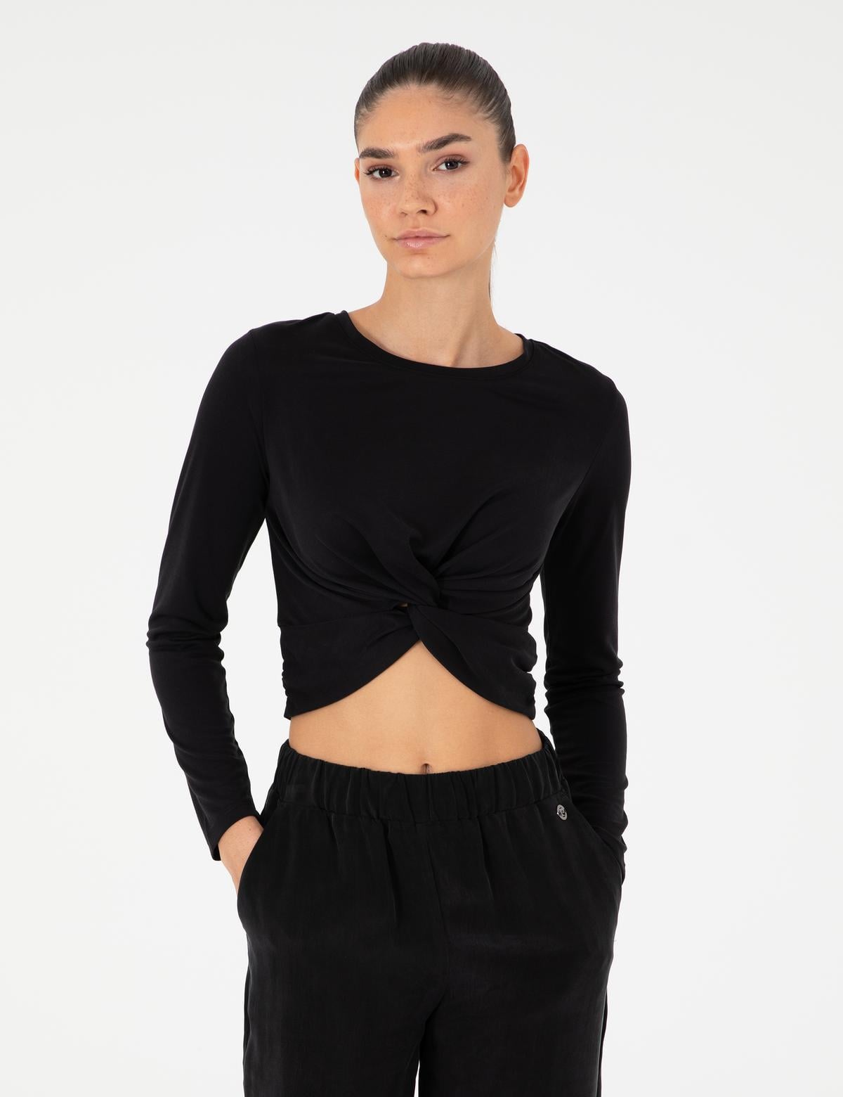 Siyah Slim Fit Örme Bluz