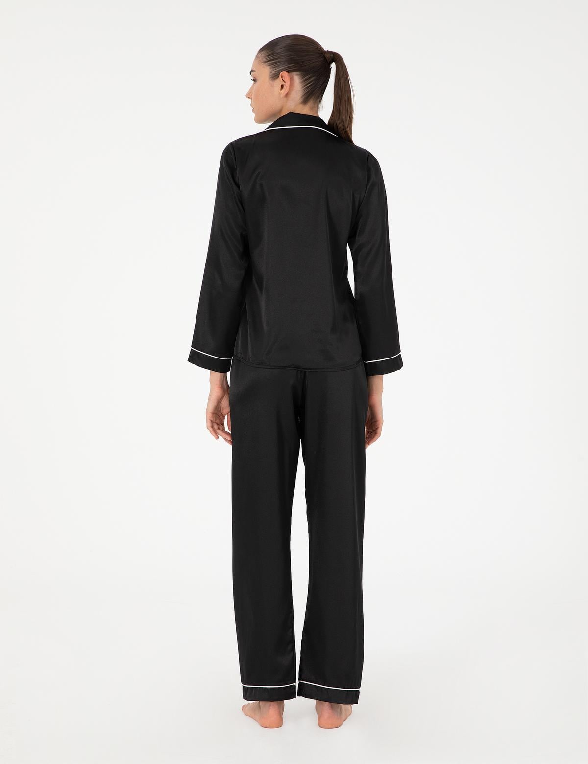 Siyah Saten Pijama Takımı - 50303949012