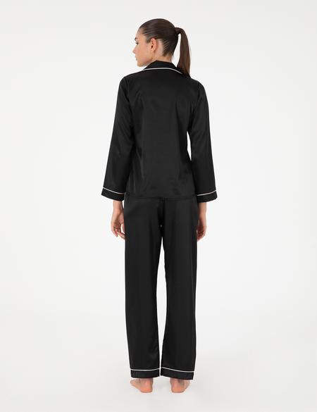 Siyah Saten Pijama Takımı - 50303949012
