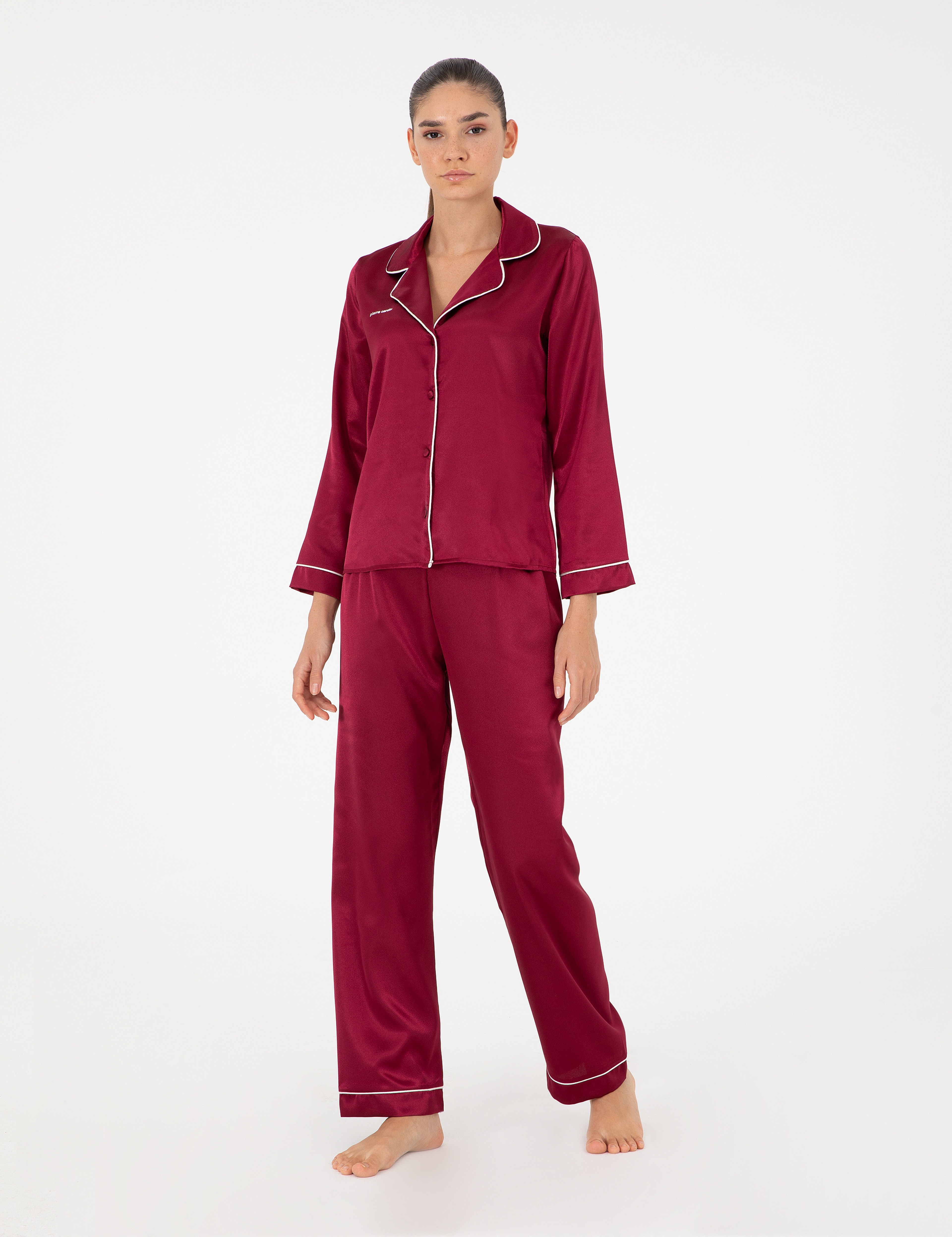 Bordo Saten Pijama Takımı - Image 2